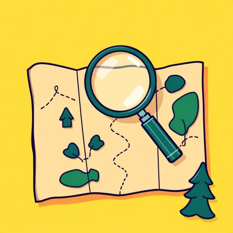 Trail map with a magnifying glass